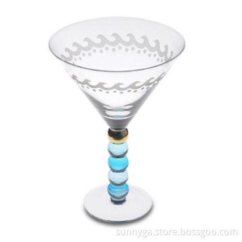 Cocktail Glass with Engraved Decoration and Colorful Beads Stem